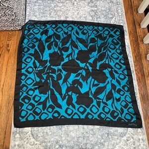Joseph Ribkoff Teal and Black Floral Ombré Silk Scarf